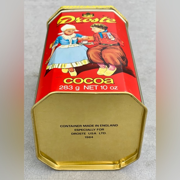 Vintage 10 oz DROSTE COCOA Hinge Lidded Tin Litho Illustrated Pantry Box - Picture 8 of 14